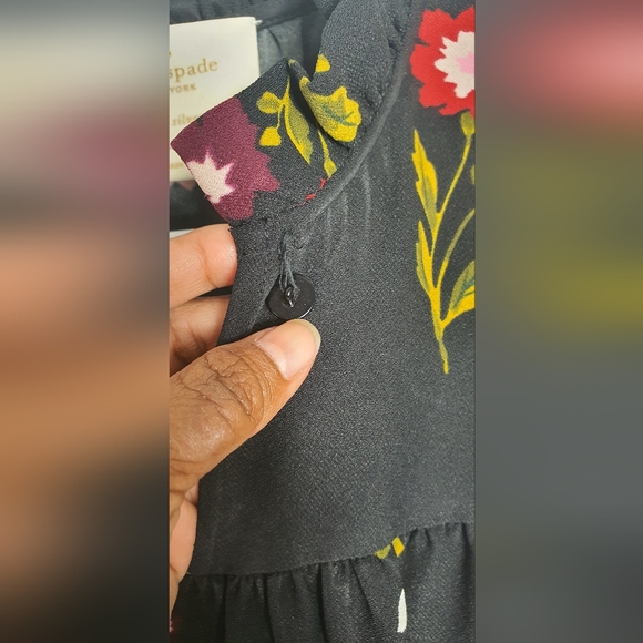 Kate Spade In Bloom Smocked Waist Black Floral Knee Length Dress Womens Size XXS - Picture 12 of 12